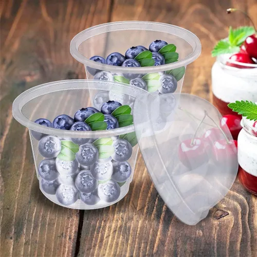 Miniatura 5 de 50 piezas de vasos de plástico transparente de 8 oz con tapas de cúpula con agujero, vasos de postre desechables, contenedores de comida para llevar