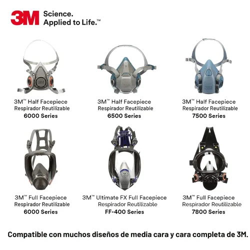 Miniatura 5 de 3M Cartucho/filtro respirador P100 60926, 1 par, NIOSH, ayuda a proteger contra vapores orgánicos, gases ácidos, amoniaco metilamina, formaldehído