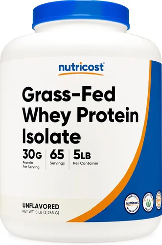 Miniatura 12 de Nutricost Proteína aislada de suero alimentado con hierba (sin sabor) 2 libras – Sin OMG, sin gluten, proteína pura