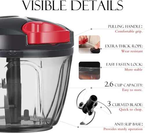 Miniatura 3 de Ourokhome Procesador manual de alimentos, cortador de verduras, portátil, rápido y con cuerda, para pequeñas cocinas, para verduras, ajo, cebolla