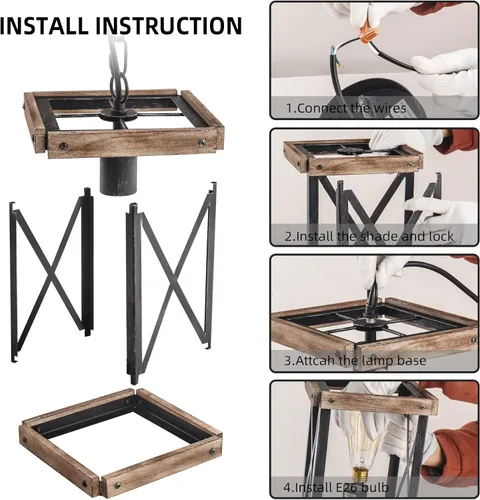 Miniatura 8 de Lámpara colgante de granja, lámpara de araña ajustable de metal y madera, iluminación colgante rústica para isla de cocina, dormitorio, comedor