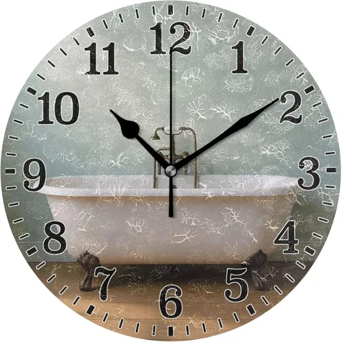 Miniatura 54 de JUNZAN Reloj de bañera con vino romántico espumoso y velas, reloj de pared silencioso de 10 pulgadas, pequeño reloj redondo, decoración de cocina