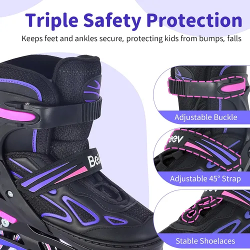 Miniatura 4 de BELEEV Patines en línea con ruedas iluminadas y cordones, cuchillas ajustables de 4 tallas para niños, niños y niñas de 5-8, 8-12, 6-12, patines