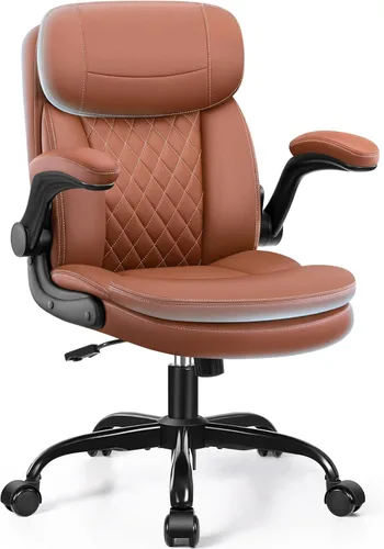 Miniatura 9 de Silla de oficina de cuero, sillas de escritorio de computadora de poliuretano mejoradas con cojín de asiento de doble capa y reposaespaldas, Negro
