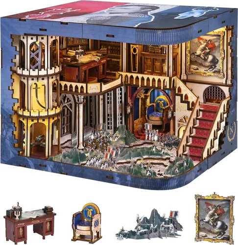 Miniatura 10 de MiniCity - Kit de manualidades para rincón de lectura, estantería de libros, inserto de estantería de madera, rompecabezas 3D, sujetalibros con luz