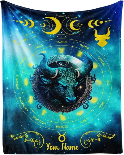 Miniatura 23 de Manta del zodiaco Tauro, manta de franela de 50 x 40 pulgadas, manta de franela con temática de astrología y estrellas y vibrante, manta suave