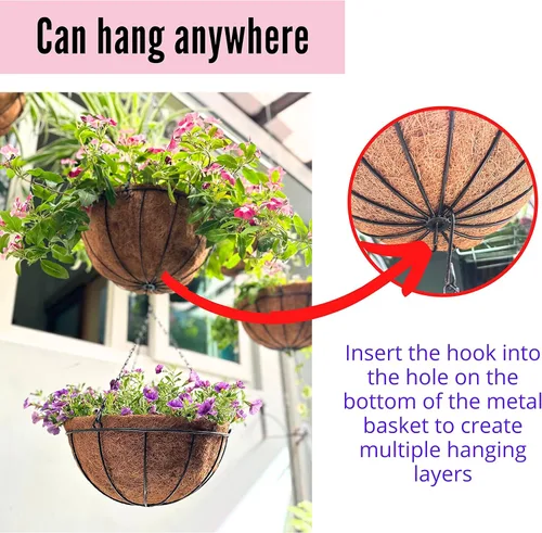 Miniatura 8 de LaLaGreen - Cestas colgantes para plantas al aire libre (paquete de 4, 8 pulgadas) macetas colgantes al aire libre con forro de coco, pequeñas