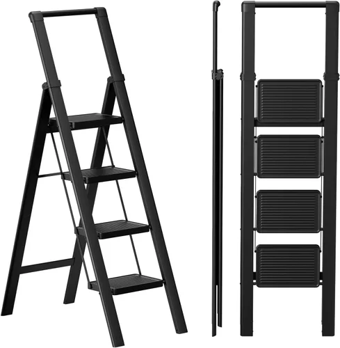Miniatura 17 de SOLADDER Escalera de 6 escalones, taburete plegable con mango y pedal ancho antideslizante, escalera de escalera portátil de aluminio ligero