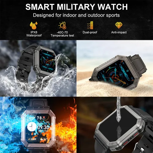 Miniatura 6 de Reloj inteligente para hombre, rastreador de ejercicio: relojes digitales militares para hombre, Bluetooth, responder llamadas, correr, impermeable