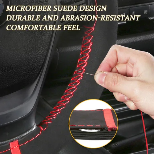 Miniatura 3 de Funda para volante de automóvil, protector envolvente completo de gamuza suave para volante con costura, con aguja e hilo, agarre cómodo, accesorios