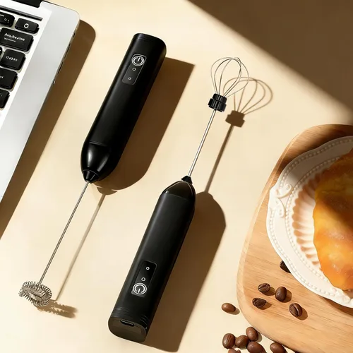 Miniatura 6 de Digead Mini espumador de leche de mano con soporte, batidor eléctrico recargable con 3 velocidades y 2 batidores, espumador de café portátil USB