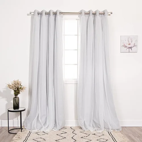 Miniatura 44 de Best Home Fashion Juego de 2 paneles de ventana de tul de encaje con aislamiento térmico y ojales de níquel de acero inoxidable para dormitorio