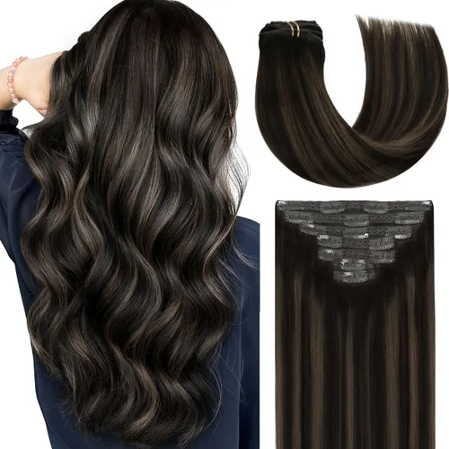 Miniatura 38 de Lacer Hair Glam - Extensiones de cabello humano con clip, sin costuras, color negro hueso, 4.33 oz, 7 unidades, 20 pulgadas, con clip de trama