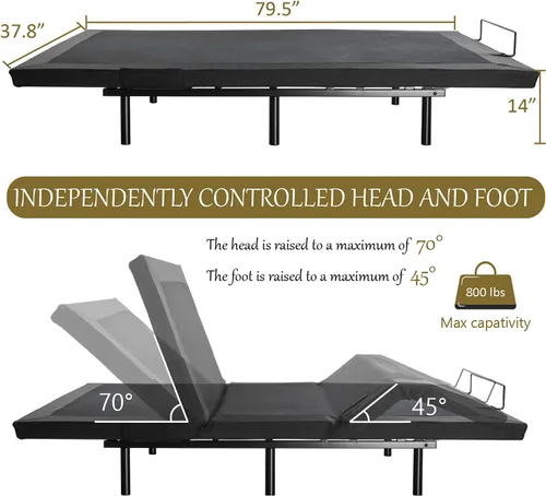 Miniatura 2 de SHA CERLIN Base de Cama Ajustable de Metal de 14 Pulgadas Tamaño Twin XL / Marco de Cama Tapizado con Articulación de Cabecera y Pie