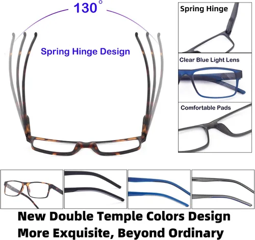 Miniatura 5 de Reading Glasses for Men Women, Spring Hinge Readers Glasses, Blue Light Blocking Lens Eyeglasses SR20523