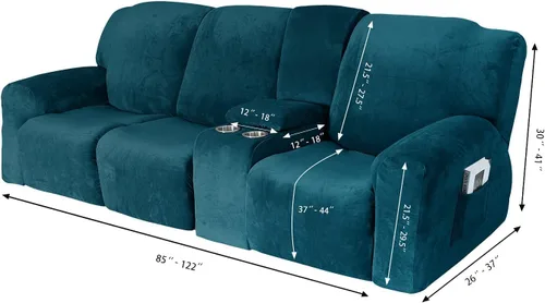 Miniatura 6 de Aedlcal Fundas para sofá reclinable, 10 piezas, fundas de sofá reclinable de felpa de terciopelo con consola central, con bolsillo lateral