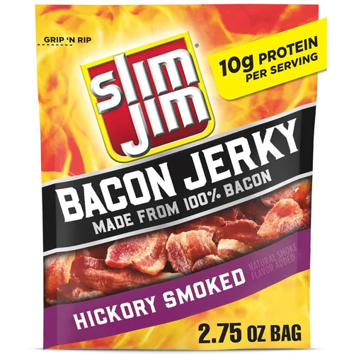 Slim Jim Charqui de tocino ahumado, sabor a madera de nogal, 10g de proteína por porción, 2.75 onzas (1 unidad)