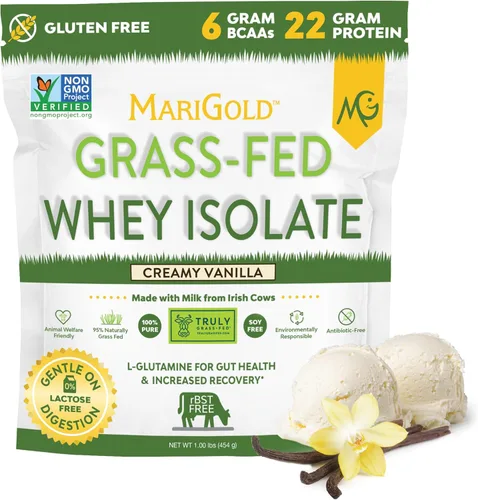 Miniatura 8 de MariGold Polvo aislado de proteína de suero alimentado con pasto, rico sabor a malta de chocolate, 1 libra, 100% puro, procesado en frío