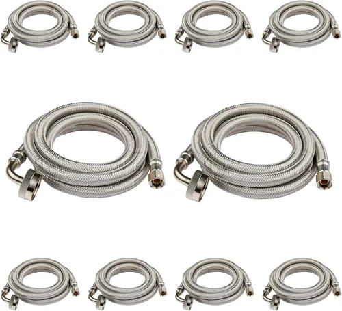 Miniatura 10 de Manguera para lavavajillas de 4 pies, 3/8 pulgadas Comp x 3/4 pulgadas FHT de acero inoxidable con codo FGH de 90 grados