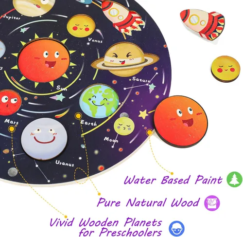 Miniatura 3 de Zeoddler Upgrated - Rompecabezas de sistema solar, juguetes para niños de 3 a 6 años, juguetes espaciales de madera, planetas para niños