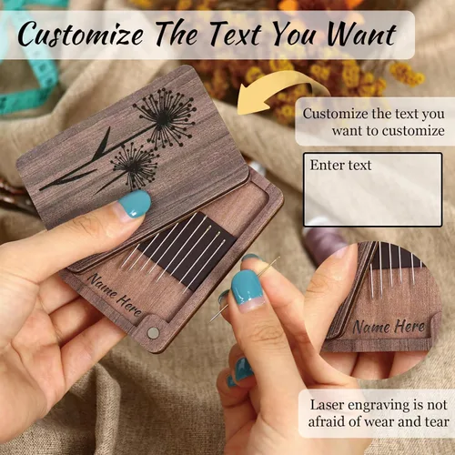 Estuche de agujas personalizado con nombre, soporte para agujas de fotos, regalo de almacenamiento de costura para mamá, esposa, abuela (nombre)