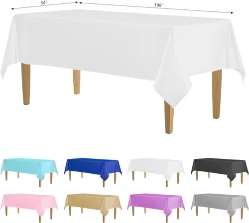 Miniatura 15 de Paquete de 2 manteles de plástico blanco, 108 x 54 pulgadas, manteles rectangulares desechables bohemios para bodas, pícnics y fiestas