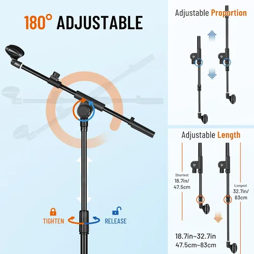 Miniatura 7 de CAHAYA Soporte para micrófono resistente súper resistente trípode universal con 2 clips para micrófonos, altura ajustable para micrófonos