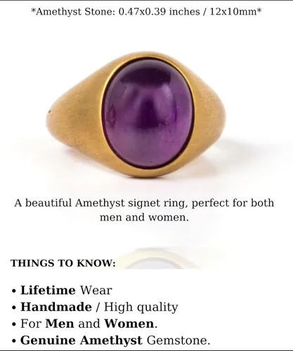 Miniatura 5 de Anillo de sello de amatista ovalada, anillo de amatista dorada, Oro, Amatista