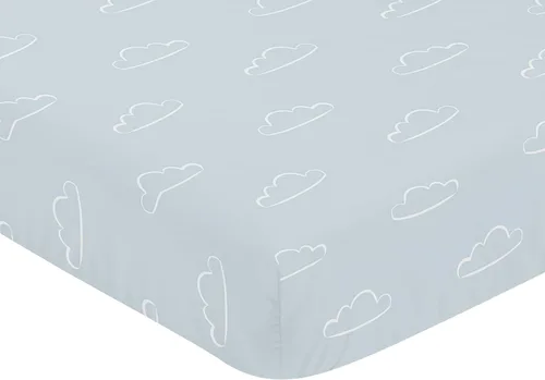 Miniatura 3 de Sweet Jojo Designs Blue Clouds - Sábana bajera para cuna para bebé, recién nacido, habitación de bebé, colchón estándar, pizarra y cielo nublado