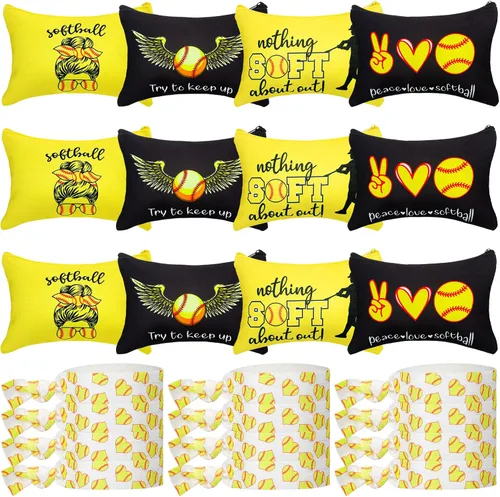 Kajaia 24 piezas de softbol para fiestas, bolsas de cosméticos de softbol para el cabello, pulseras deportivas para el cabello, bolsa de viaje,