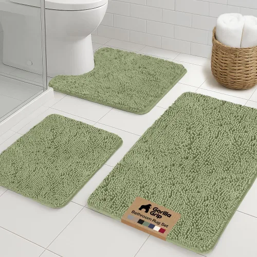 Miniatura 40 de GORILLA GRIP - Juegos de alfombras de baño, juego de 2 alfombras de chenilla suave, alfombra base para inodoro y alfombra de 30 x 20, alfombras Negro