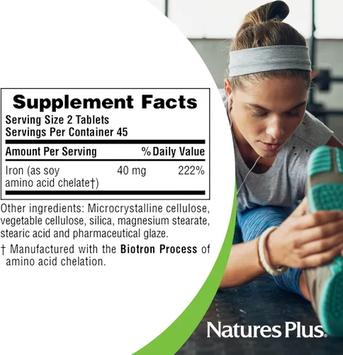 Miniatura 5 de NaturesPlus Hierro - 40 mg, 90 Tabletas - Vegetariano, Sin Gluten - 45 Porciones