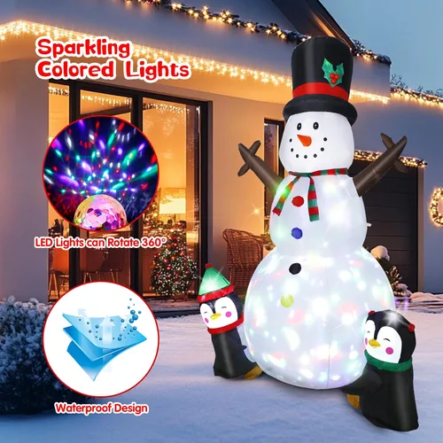 Miniatura 2 de Dawdix Muñeco de nieve inflable de Navidad de 8 pies, muñeco de nieve de Navidad para inflar con pingüinos, luces LED coloridas giratorias