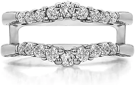 Miniatura 3 de TwoBirch Sterling Silver Vintage Ring Guard with Filigree Designs With Cubic Zirconia (0.71 ct.) (sterling-silver)