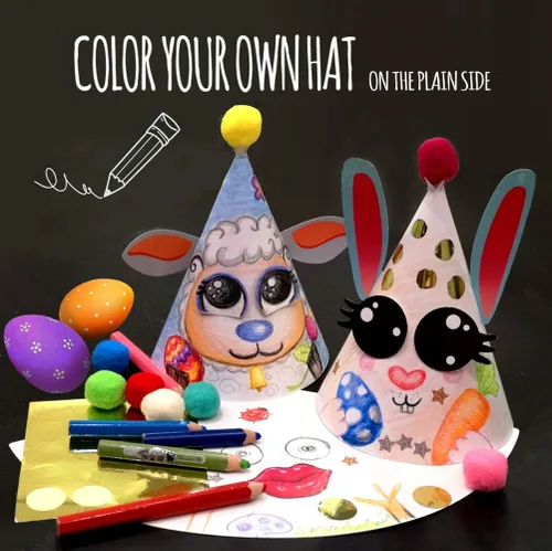 Miniatura 7 de Sombreros de fiesta de Glittery Garden para niños, arte y manualidades. Divertido kit de actividades de cumpleaños con pegatinas. Adorno de fiesta