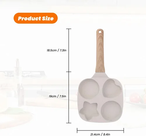 Miniatura 4 de Topyond Sartén para tortilla de huevos, sartén antiadherente para panqueques de 4 tazas, sartén para huevos, panqueques, crepes, compatible
