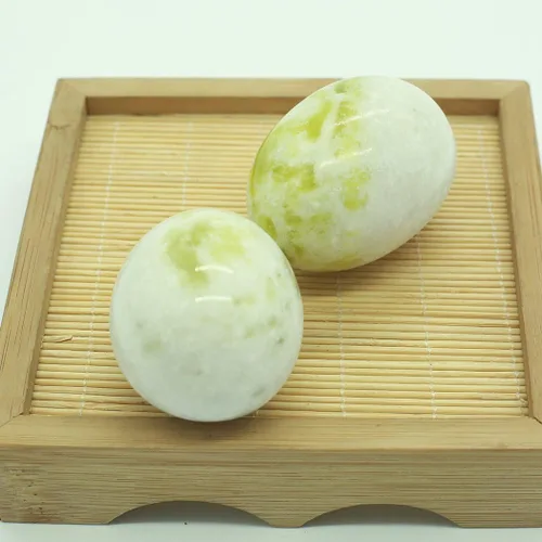 Miniatura 5 de BRABUD Bolas de estrés de ejercicio chino ovaladas de mármol Baoding en piedra natural Craft Collection BS174 (verde claro)
