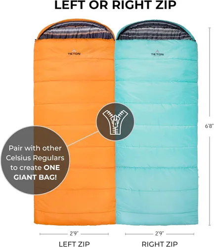 Miniatura 6 de Bolsas de dormir TETON Celsius Regular, 25F, 20F, 0F grados, bolsa para todo clima para adultos y niños, camping fácil y cálido, bolsa de viaje