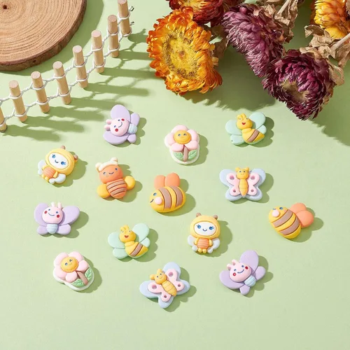 Miniatura 4 de Ipotkitt 100 dijes de resina opaca con diseño de flores, abejas y mariposas, con parte trasera plana, para álbumes de recortes, accesorios