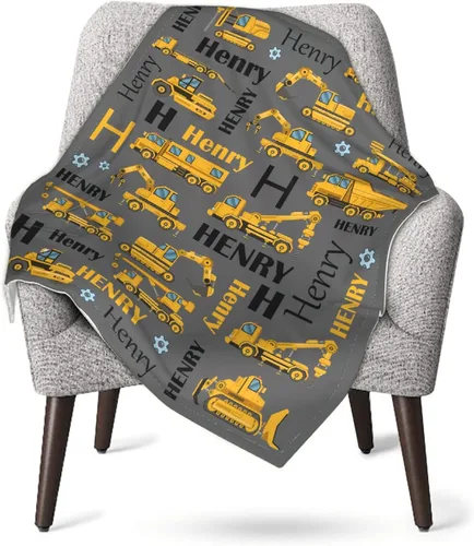 Miniatura 9 de Manta de Bebé Personalizada Camiones de Construcción Personalizados Camión Volquete Mantas con Nombre para Niños, Niñas y Pequeños Manta Suave
