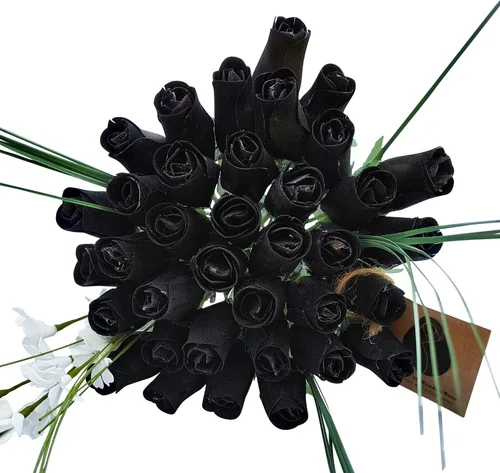 Miniatura 10 de Ramos originales de rosas de madera en 1, 2, o 3 docenas, Madera de abedul, Completamente negro, 1 Docena