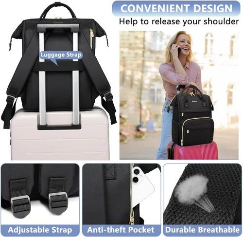 Miniatura 4 de FOCDOD - Mochila para laptop de mujer, para trabajo - Compatible con laptops de 15.6 pulgadas con compartimento para computadora, impermeable