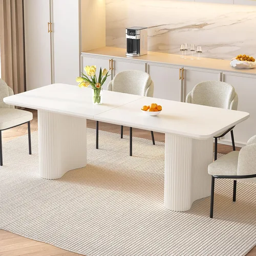 Miniatura 10 de Mesa de comedor rectangular moderna de 62.99 pulgadas para 4-6, mesa de cocina negra de mediados de siglo con patas onduladas y parte superior