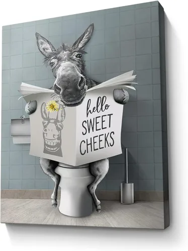 Miniatura 22 de Bonito oso para decoración de baño, arte de pared divertido con estampado de oso de casa de campo, pintura decorativa de pared enmarcada moderna