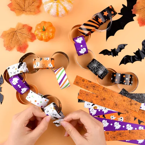 Miniatura 4 de ASTARON Cadenas de papel de Halloween de 300 enlaces, kit de manualidades de papel de Halloween para decoraciones espeluznantes de fiestas, 10