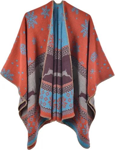 Miniatura 13 de KirGiabo Suéter a Cuadros para Mujer Poncho Capa Abrigo Frente Abierto Manta Chales y Envolturas