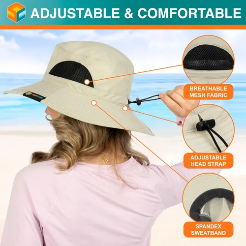 Miniatura 2 de SUN CUBE Sombrero de ala ancha para hombres y mujeres, sombreros de pesca, protección solar UV, sombrero de pescador, sombrero de pescador
