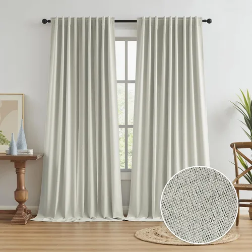 Miniatura 66 de Paneles de cortinas de ventana 100% opacas, con trabillas traseras, bolsillo para barra, gancho, cinturón, aspecto plisado, cortinas para sistema