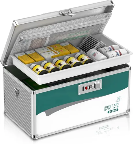 Miniatura 10 de Glosen Caja de bloqueo de medicamentos con código, caja de bloqueo de medicamentos de 2 capas con bandeja flexible 【Pequeña 10 x 6.7 x 6.7