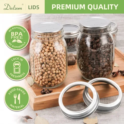 Miniatura 4 de Dalzom® 24 tapas de conservas con 24 anillos de boca regular, tapas de tarro de masón premium con bandas/anillos para bola, tarros Kerr